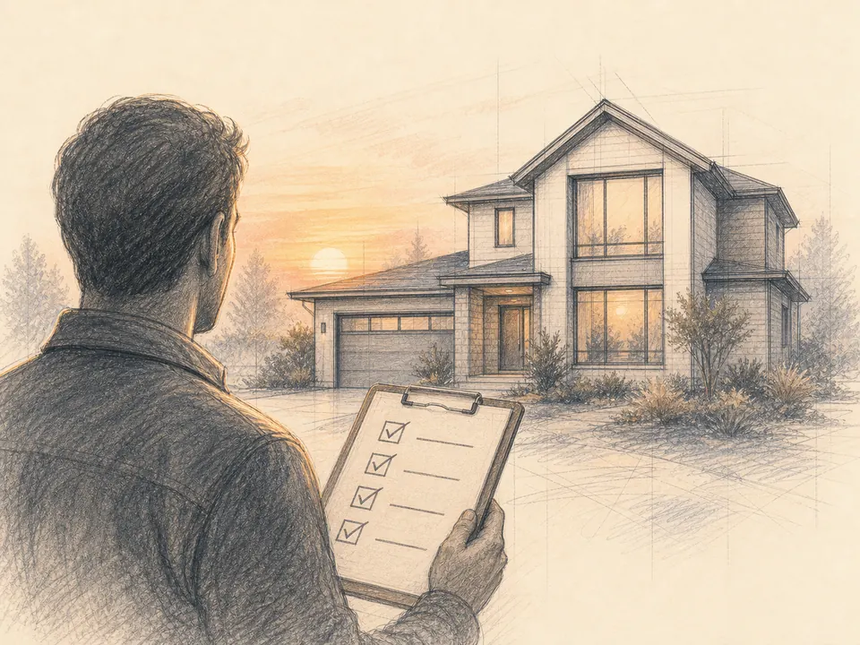 A home-service professional completing a final checklist outside a finished home